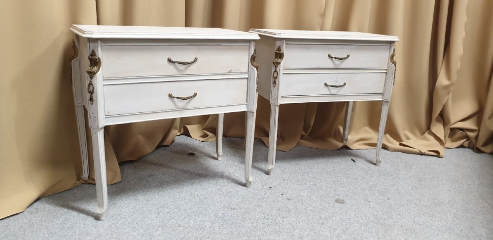Pair French Painted lamp chests of drawers View II