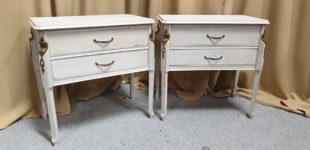 Pair French Painted lamp chests of drawers View VI