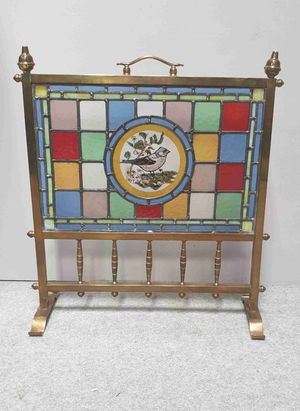Leaded Glass and Brass Firescreen