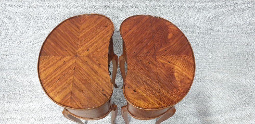 Pair French Marquetry Bedside Lamp Chests View V