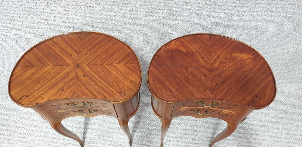 Pair French Marquetry Bedside Lamp Chests View VI