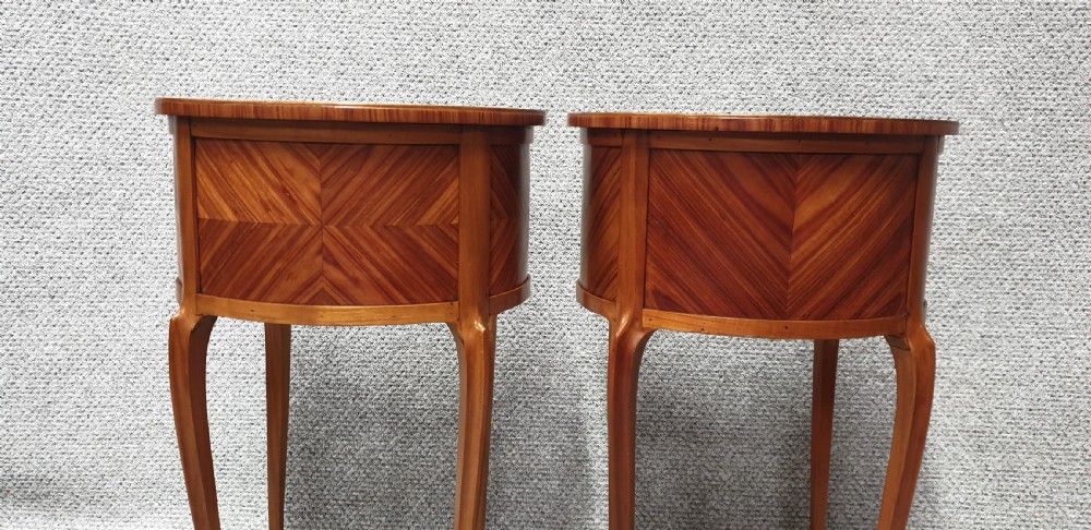 Pair French Marquetry Bedside Lamp Chests View VIII