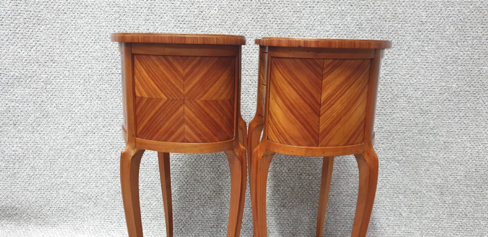 Pair French Marquetry Bedside Lamp Chests View IX