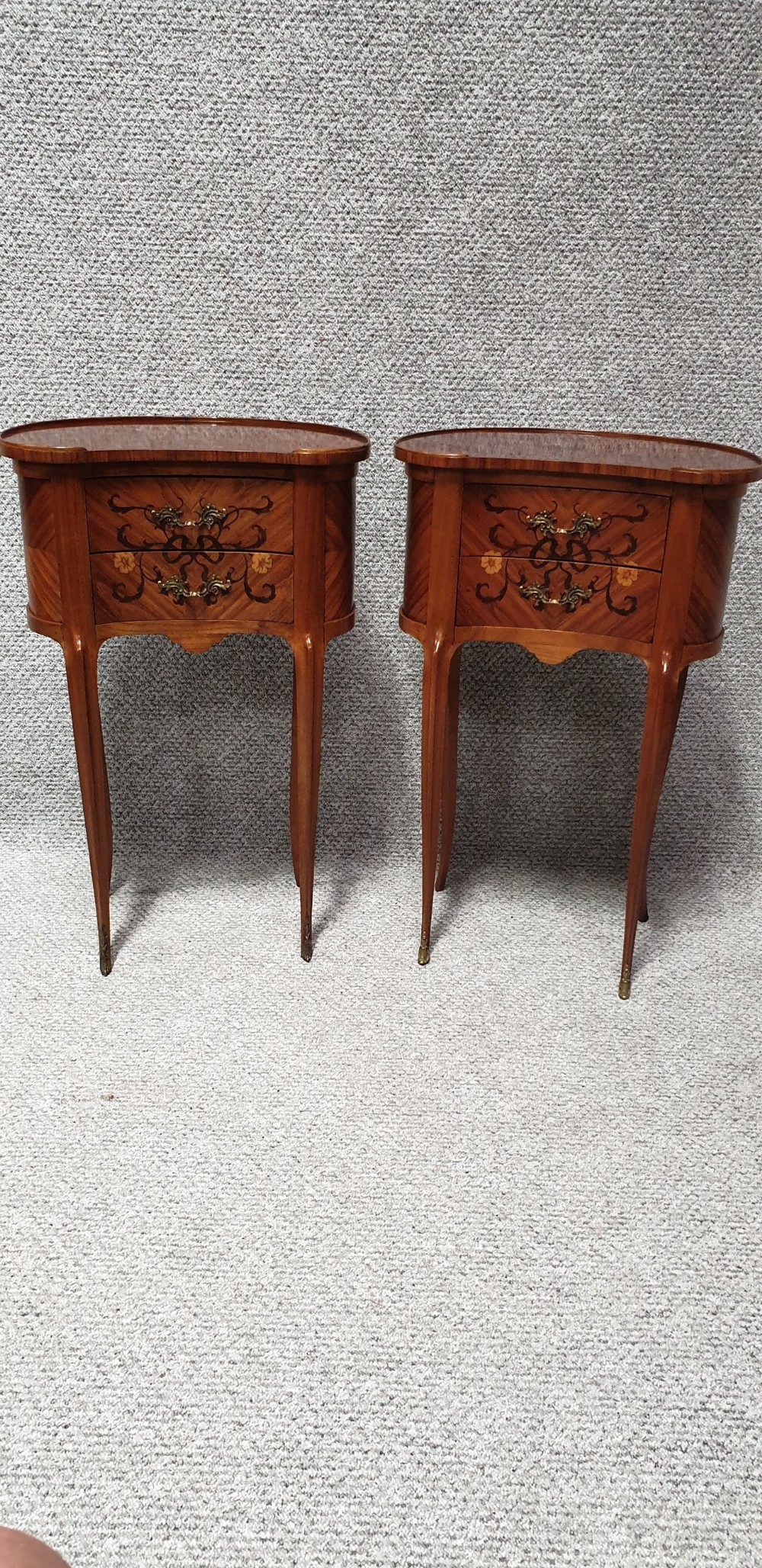 Pair French Marquetry Bedside Lamp Chests View XI
