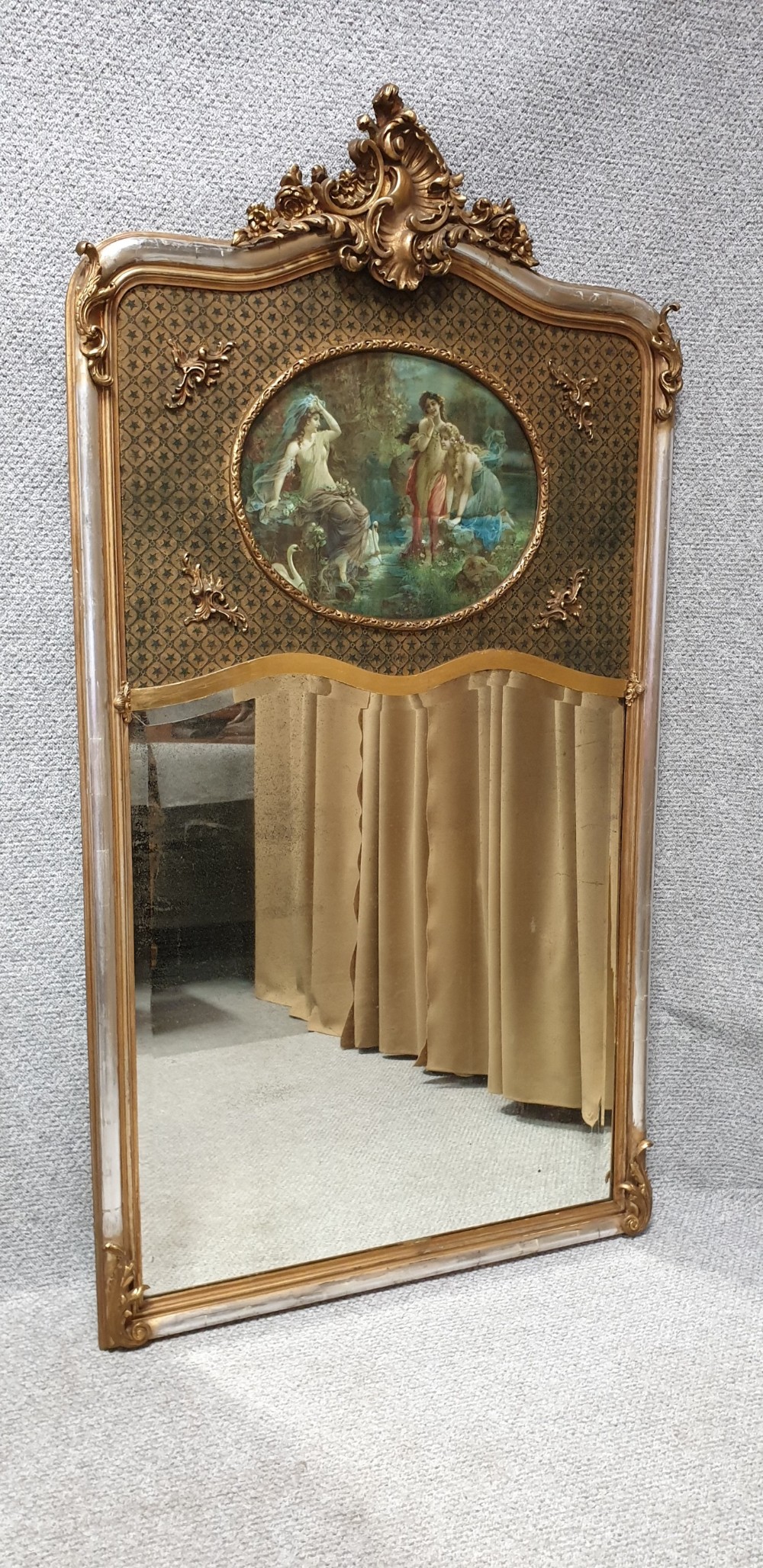 French Trumeau Silver Gilt Mirror 