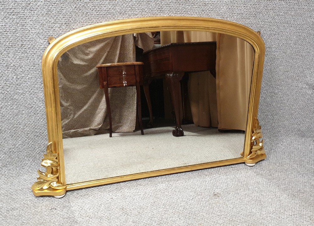 Elegant English Arched Top Gilt Overmantle Mirror