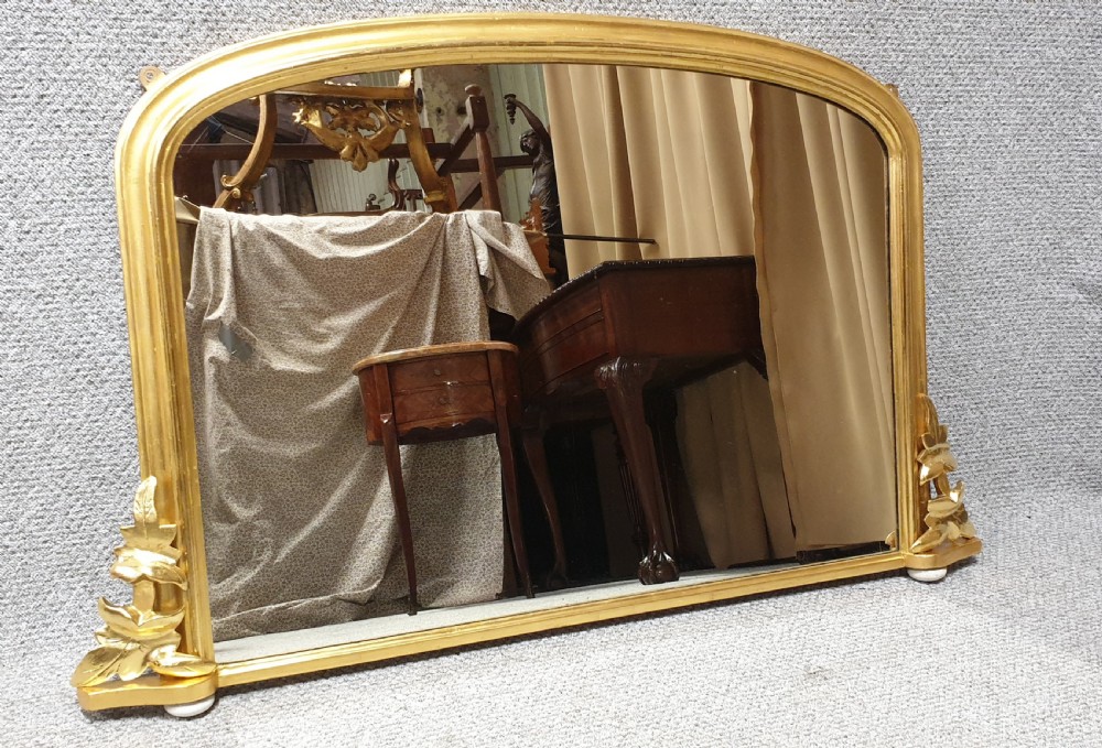 Elegant English Arched Top Gilt Overmantle Mirror View III