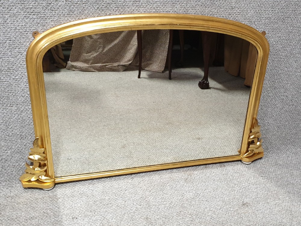 Elegant English Arched Top Gilt Overmantle Mirror View IV