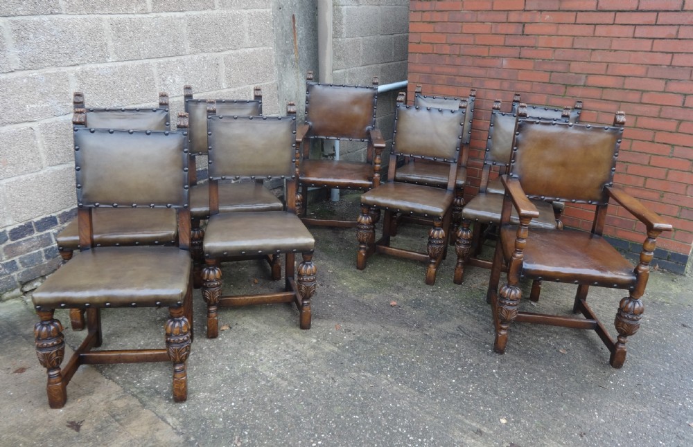 Excellent Quality Set of Ten Oak Dining Chairs