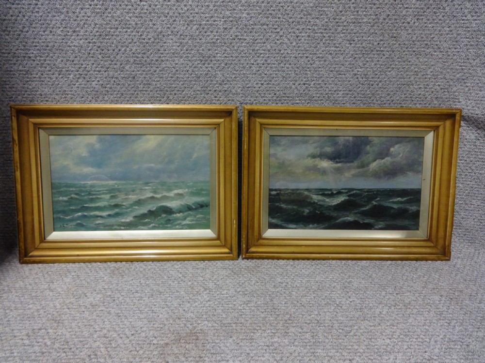 Pair Oil on Canvas Seascapes A.E.  Milnes