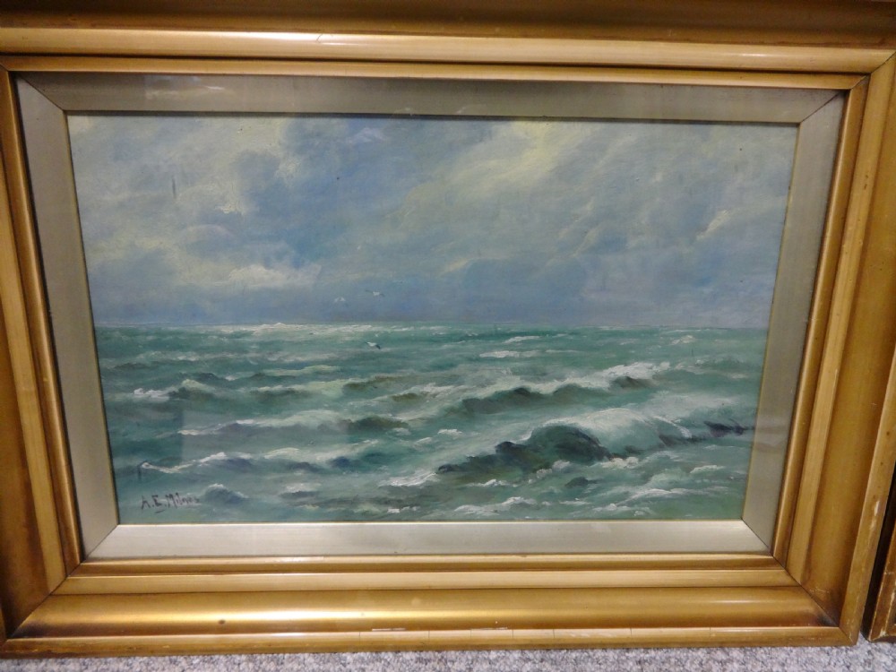 Pair Oil on Canvas Seascapes A.E.  Milnes View II