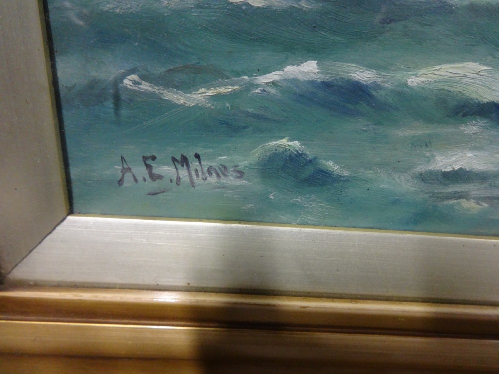 Pair Oil on Canvas Seascapes A.E.  Milnes View III