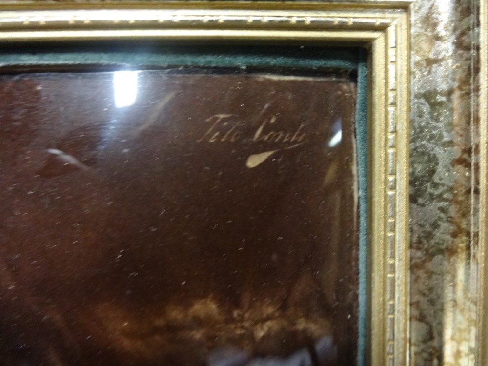 A 19th-century Victorian chrystoleum depicting a female portrait in a light dress, set within a rectangular gilt wood frame. View IV