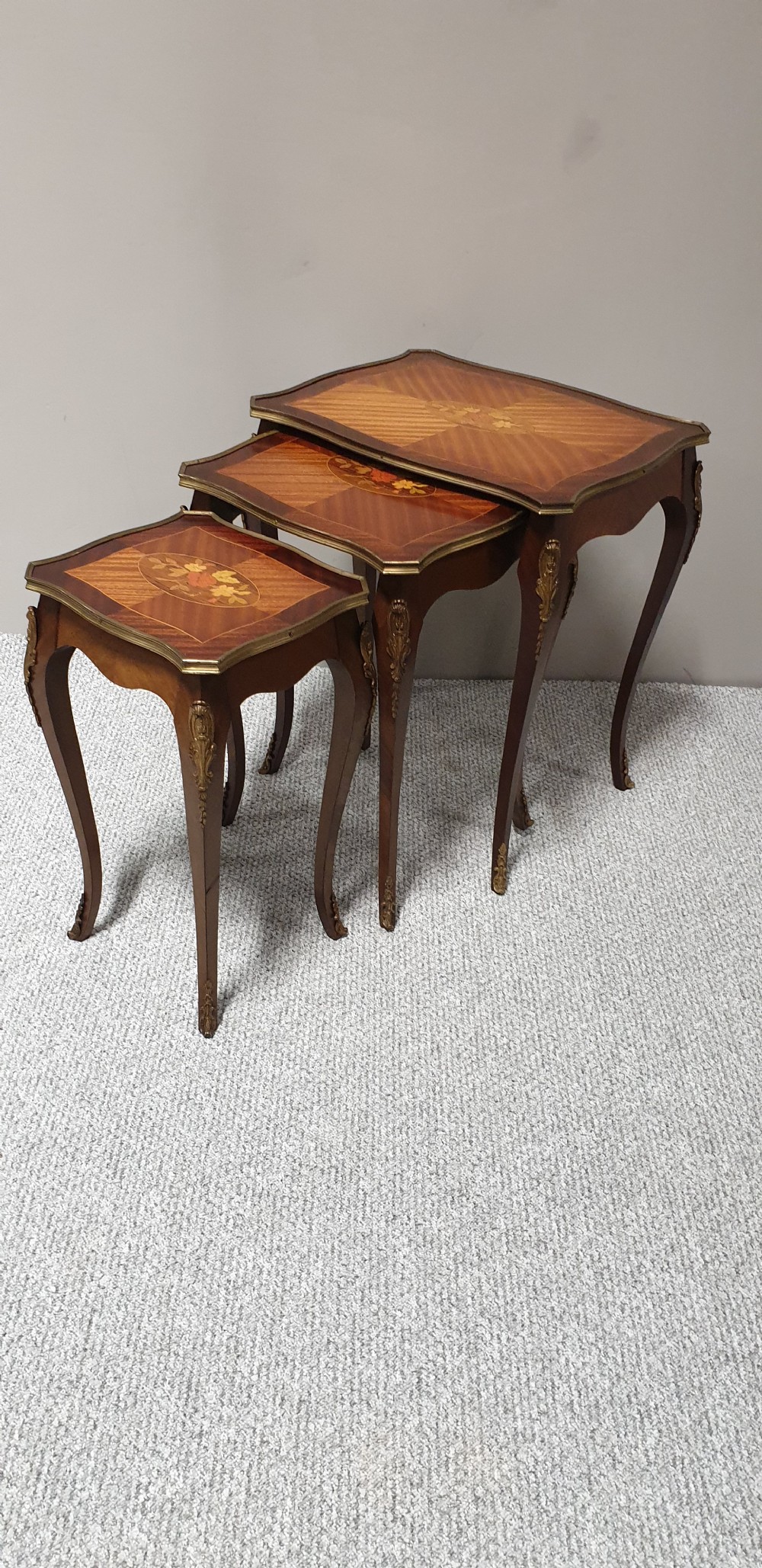 French Marquetry Nest of Three Tables