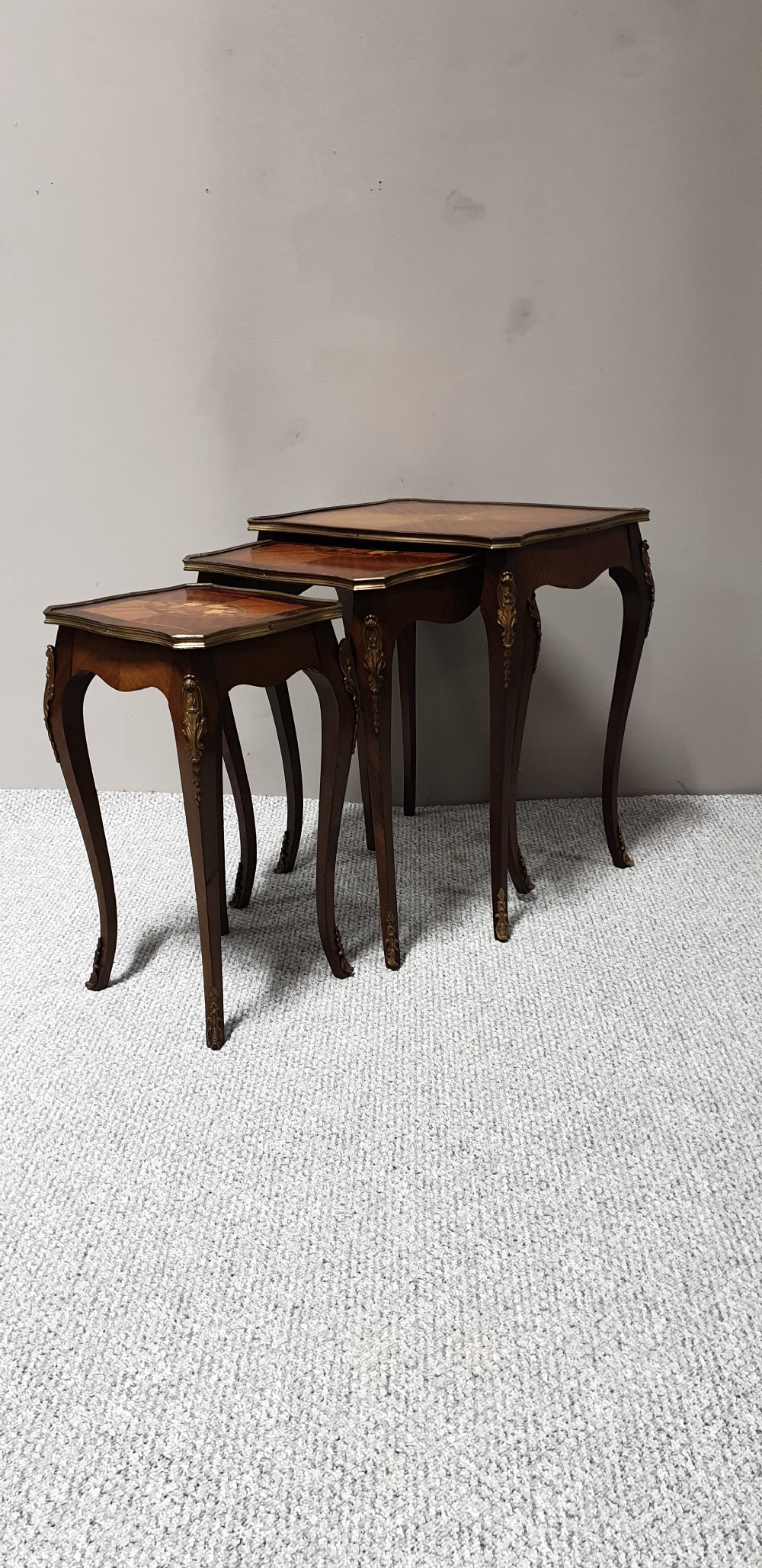 French Marquetry Nest of Three Tables View II