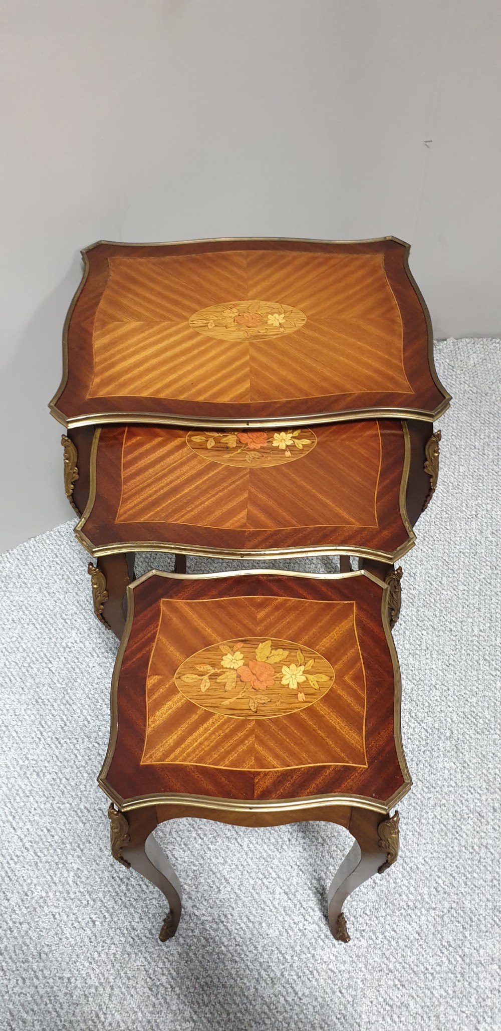 French Marquetry Nest of Three Tables View III