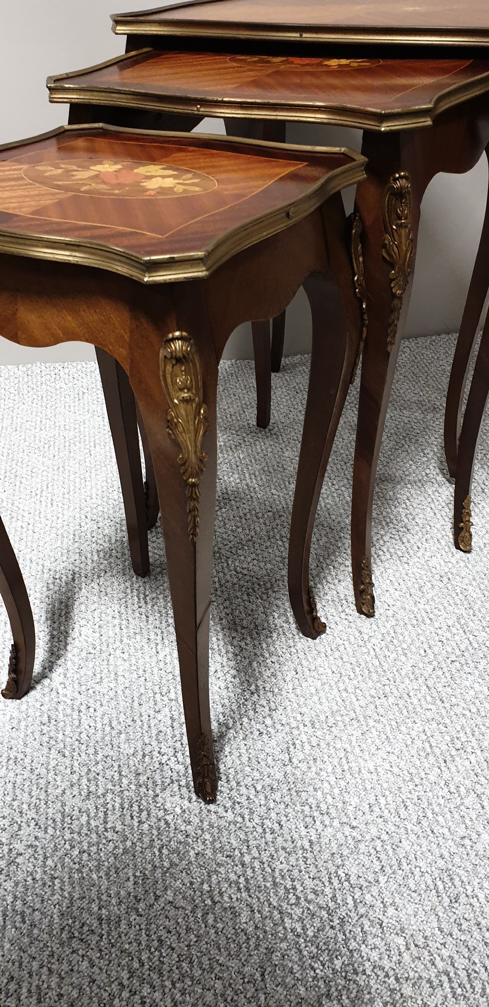 French Marquetry Nest of Three Tables View IV