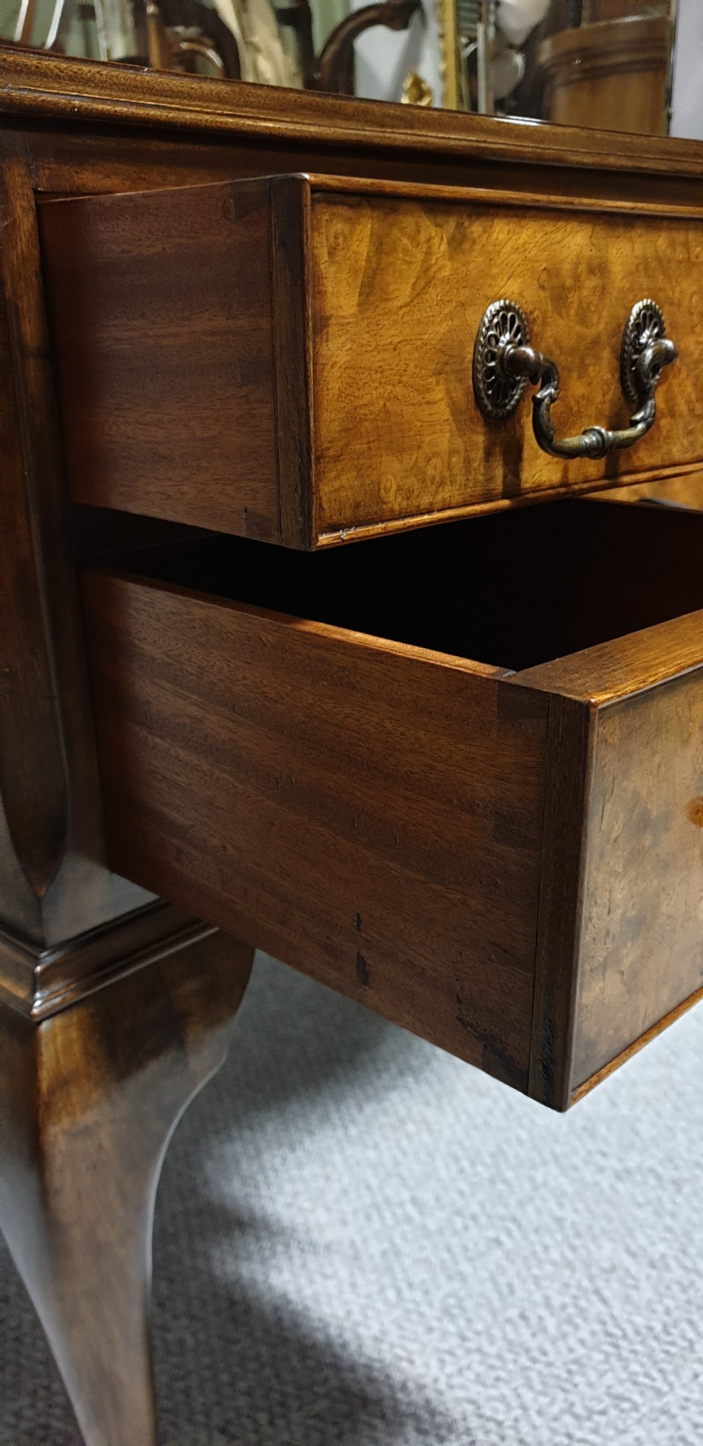 Queen Anne Burr Walnut Dressing Table and Stool  View IV