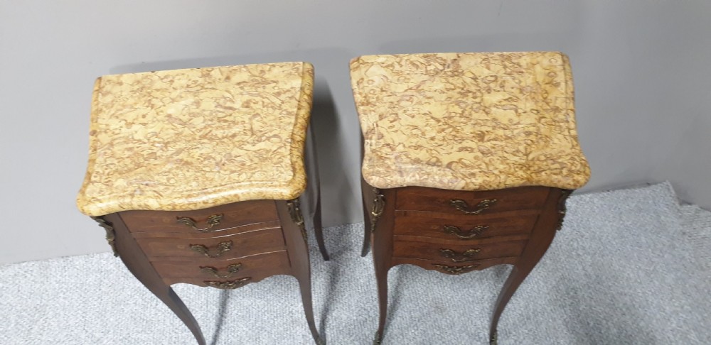 Pair French Marquetry Beside Chests of Drawers  View II