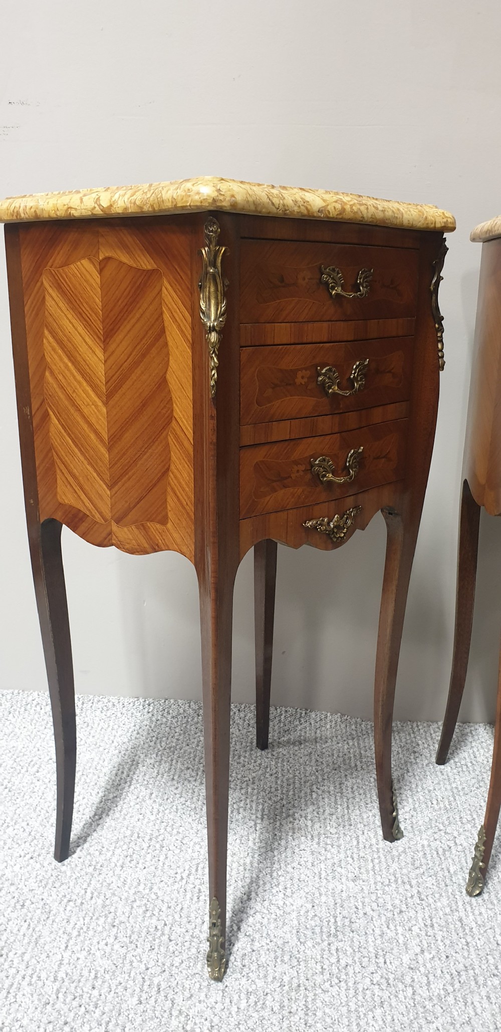 Pair French Marquetry Beside Chests of Drawers  View III