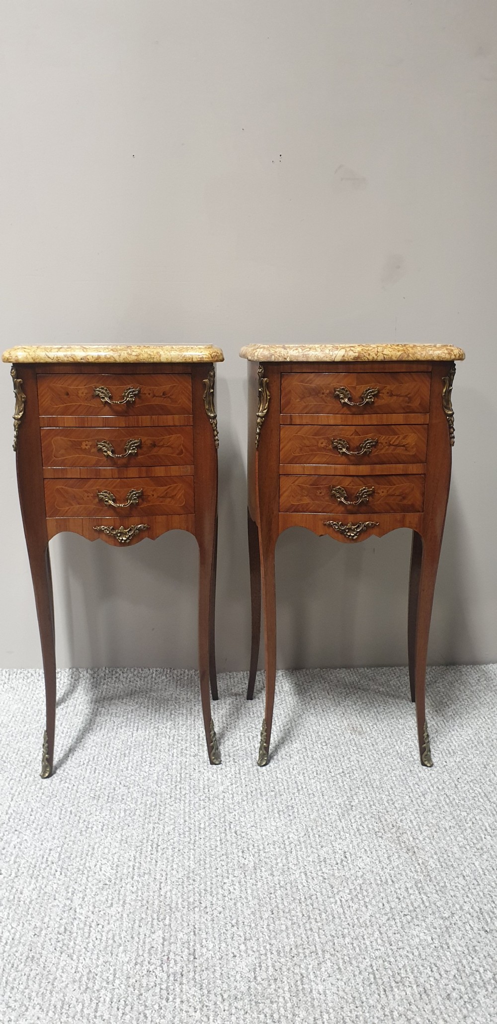 Pair French Marquetry Beside Chests of Drawers  View IV