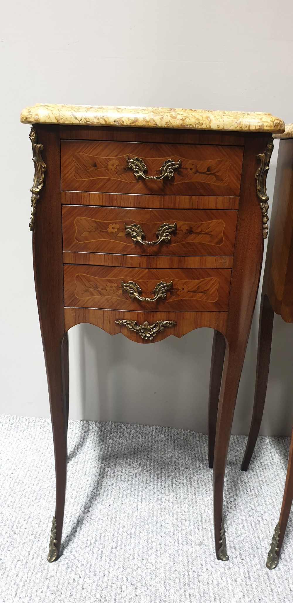 Pair French Marquetry Beside Chests of Drawers  View V