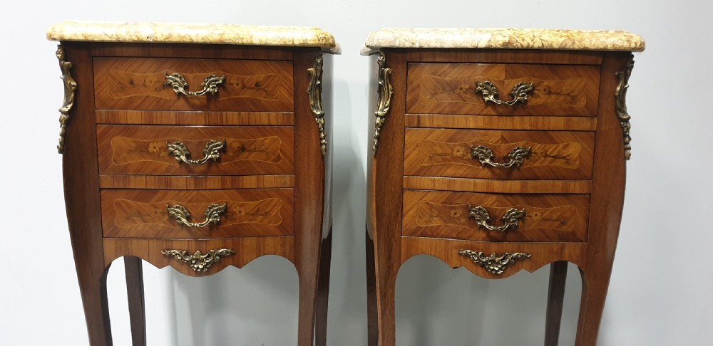 Pair French Marquetry Beside Chests of Drawers  View VII