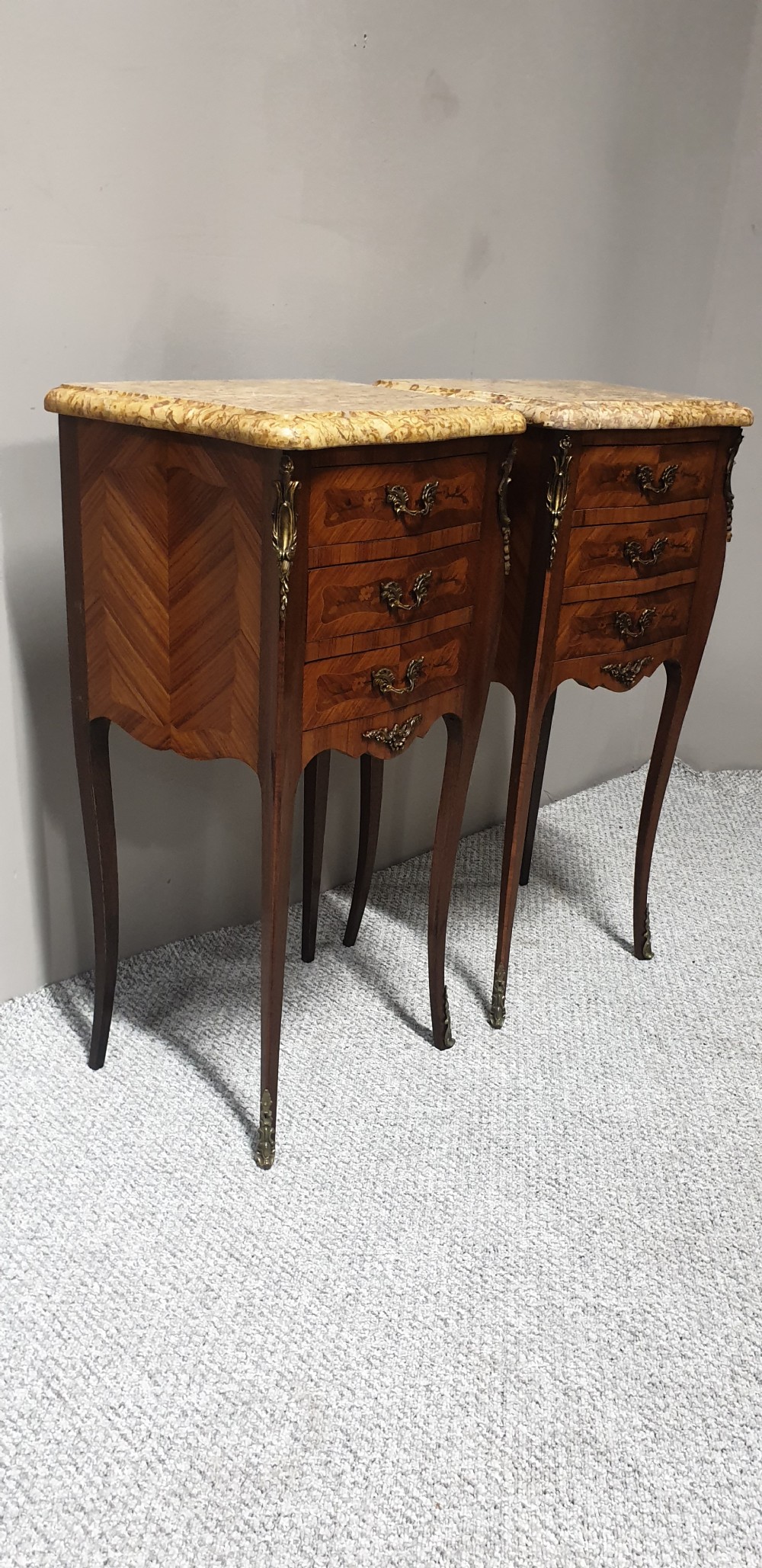 Pair French Marquetry Beside Chests of Drawers  View VIII