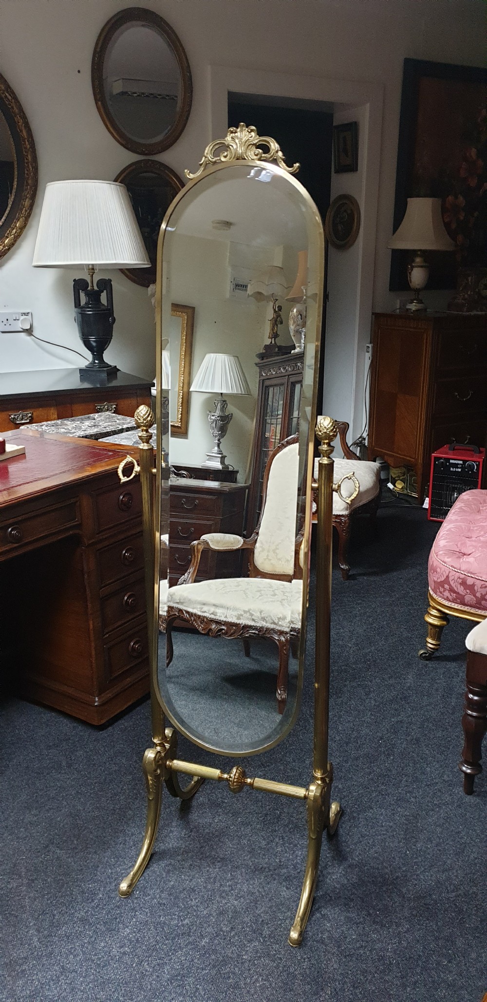 Good Brass Cheval Mirror 