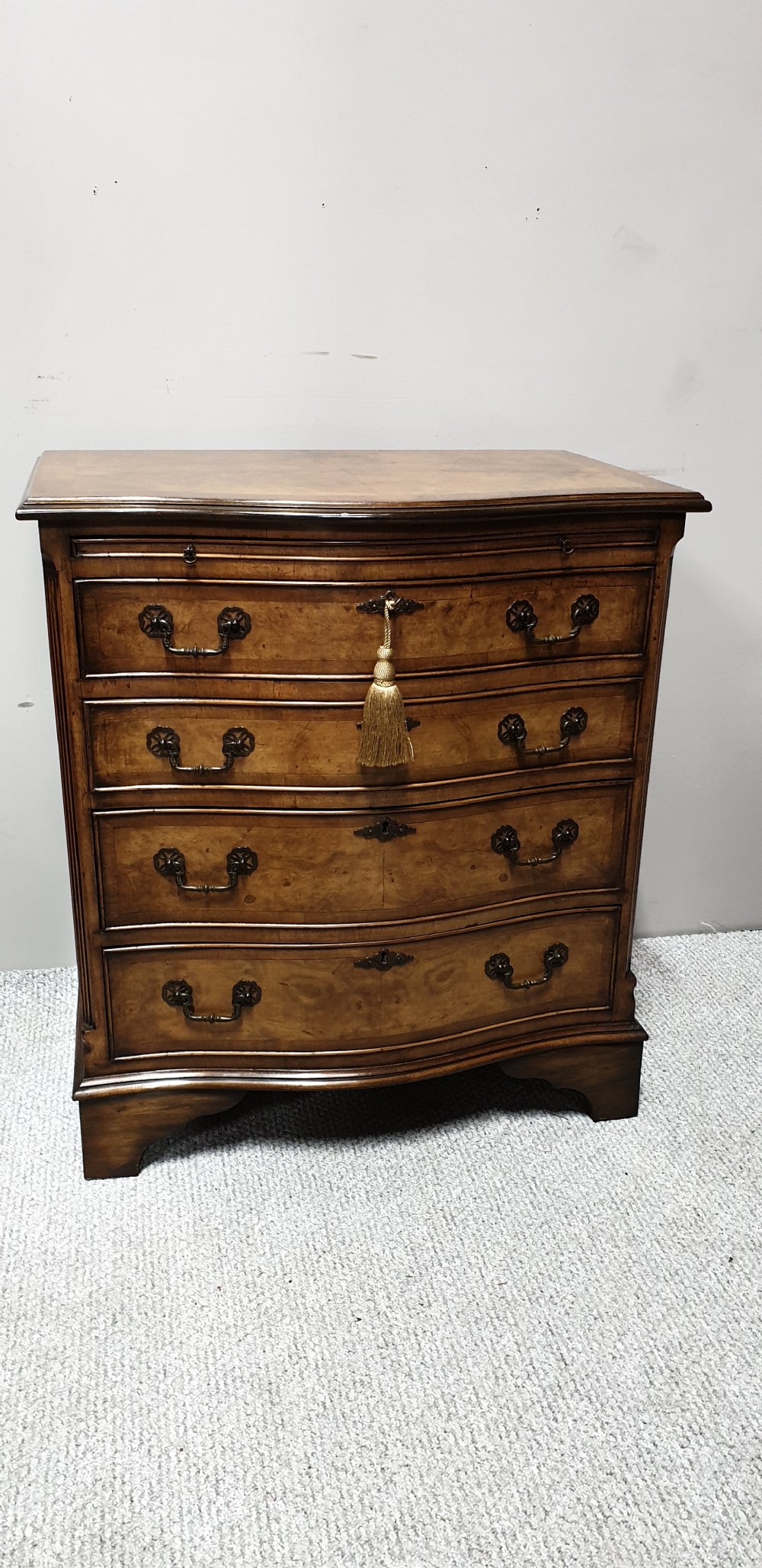 Burr Walnut Serpentine Chest of Drawers View X