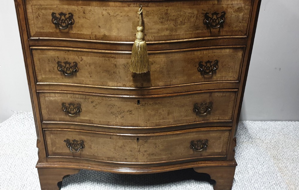 Burr Walnut Serpentine Shaped Chest of Drawers View II