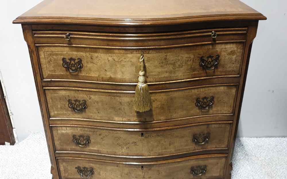 Burr Walnut Serpentine Shaped Chest of Drawers View III
