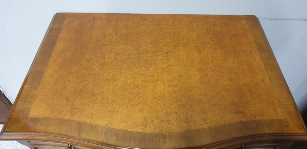 Burr Walnut Serpentine Shaped Chest of Drawers View IV