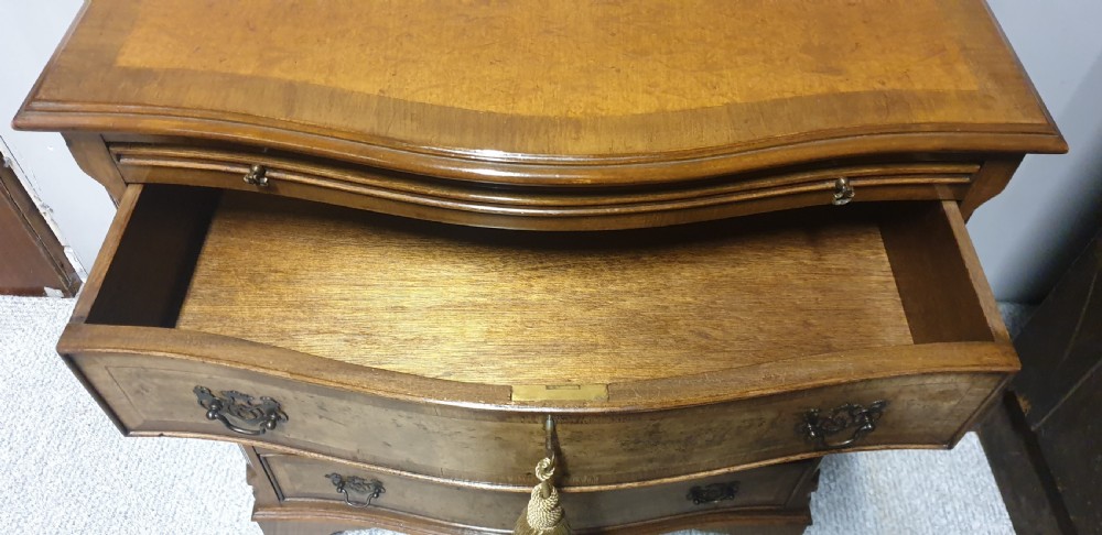 Burr Walnut Serpentine Shaped Chest of Drawers View VI