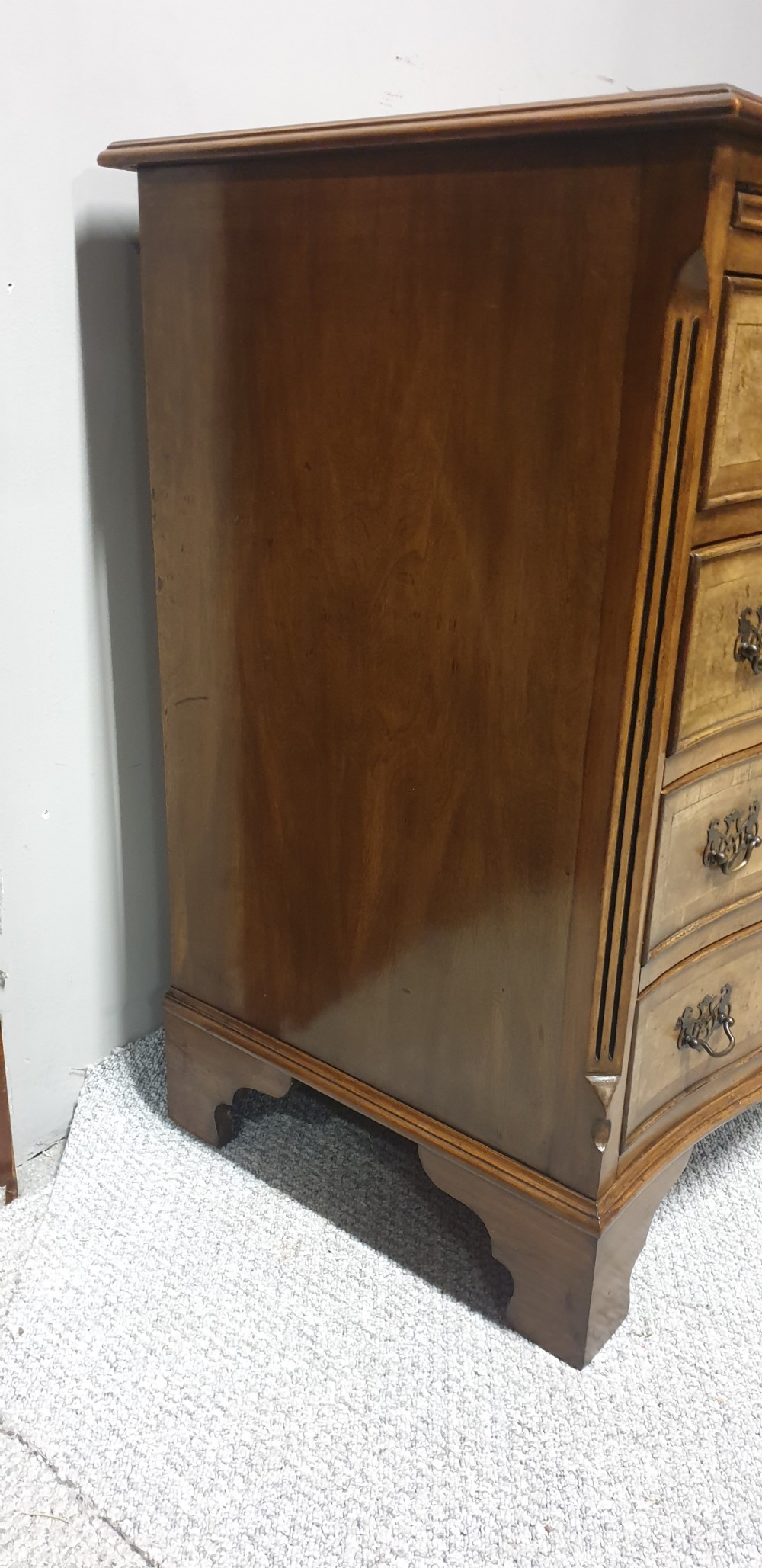 Burr Walnut Serpentine Shaped Chest of Drawers View VIII