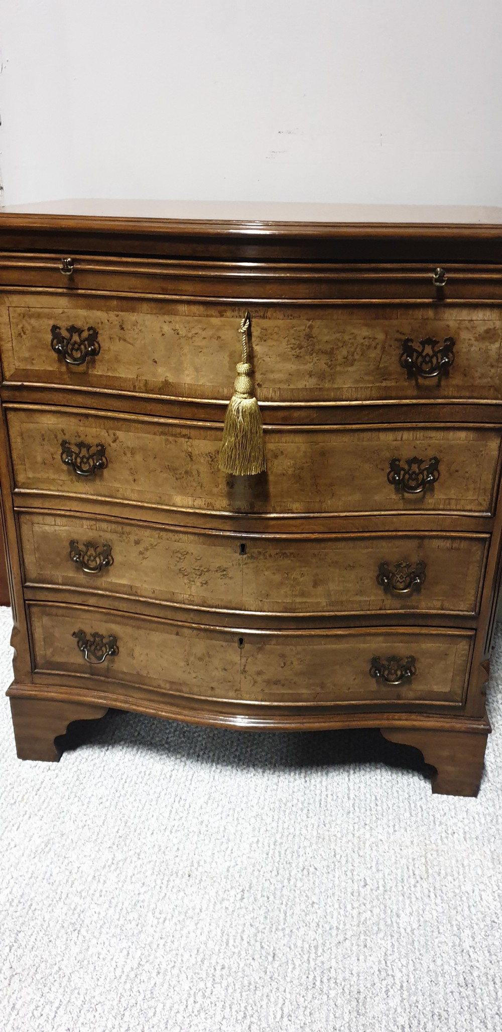 Burr Walnut Serpentine Shaped Chest of Drawers View IX