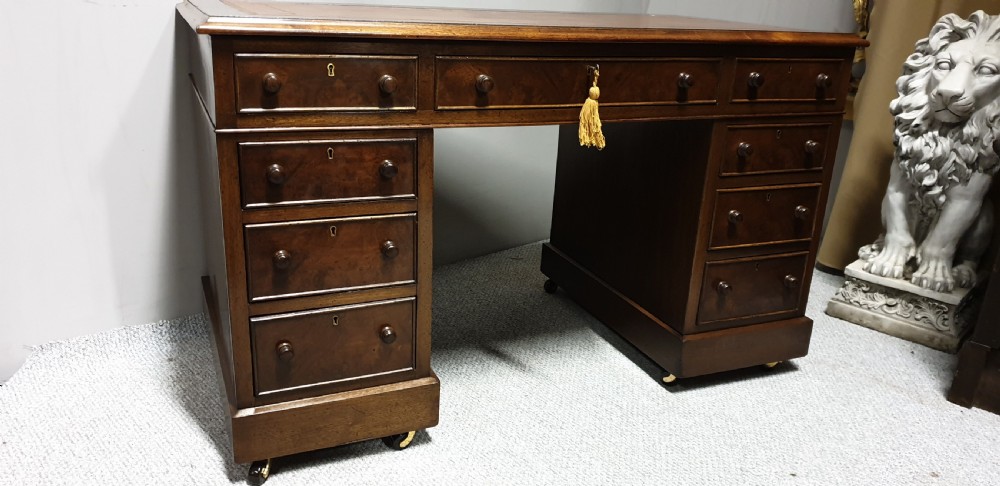 Burr Walnut and Mahogany Pedestal Desk View II