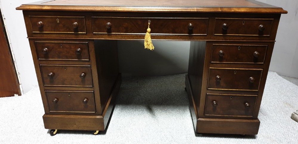 Burr Walnut and Mahogany Pedestal Desk View III