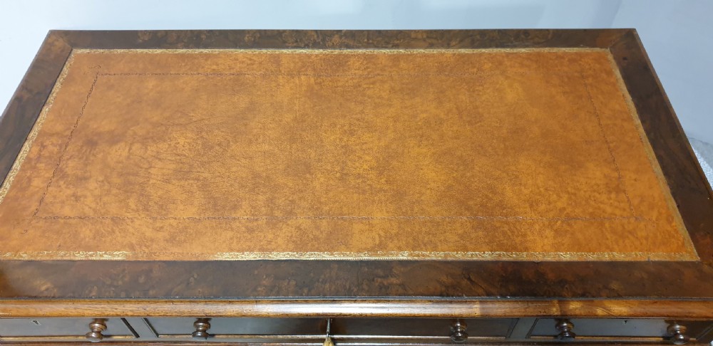 Burr Walnut and Mahogany Pedestal Desk View IV