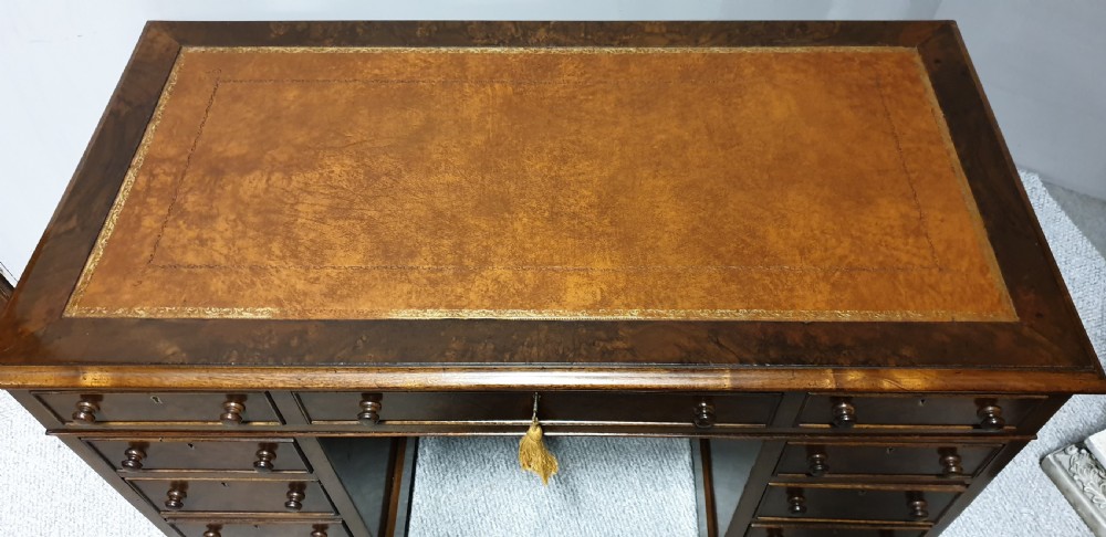Burr Walnut and Mahogany Pedestal Desk View V