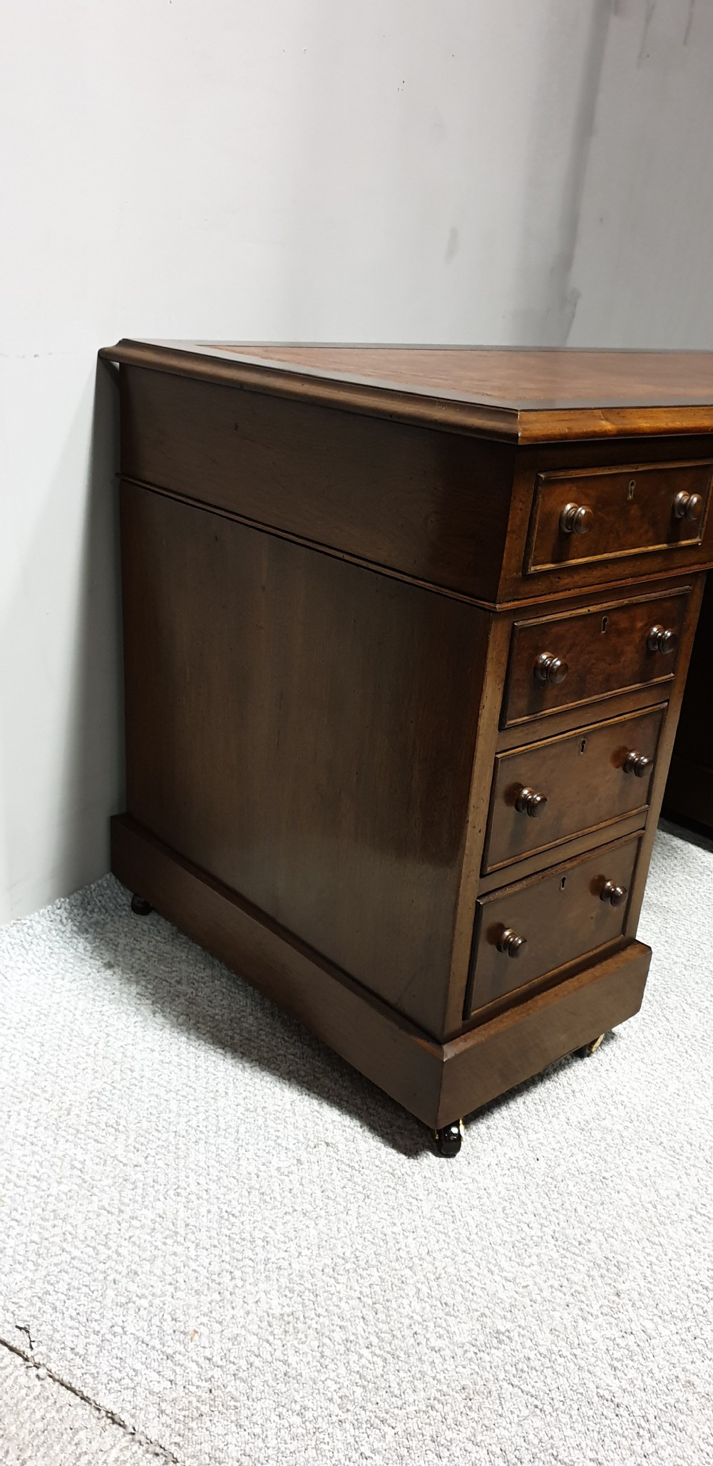 Burr Walnut and Mahogany Pedestal Desk View VI