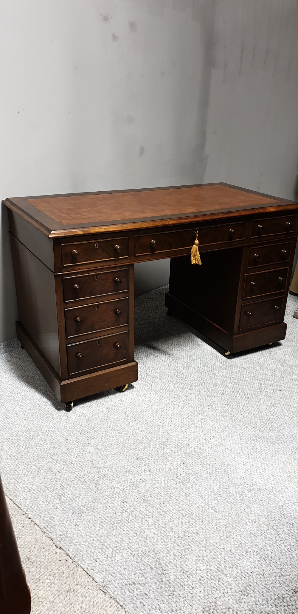 Burr Walnut and Mahogany Pedestal Desk View VII