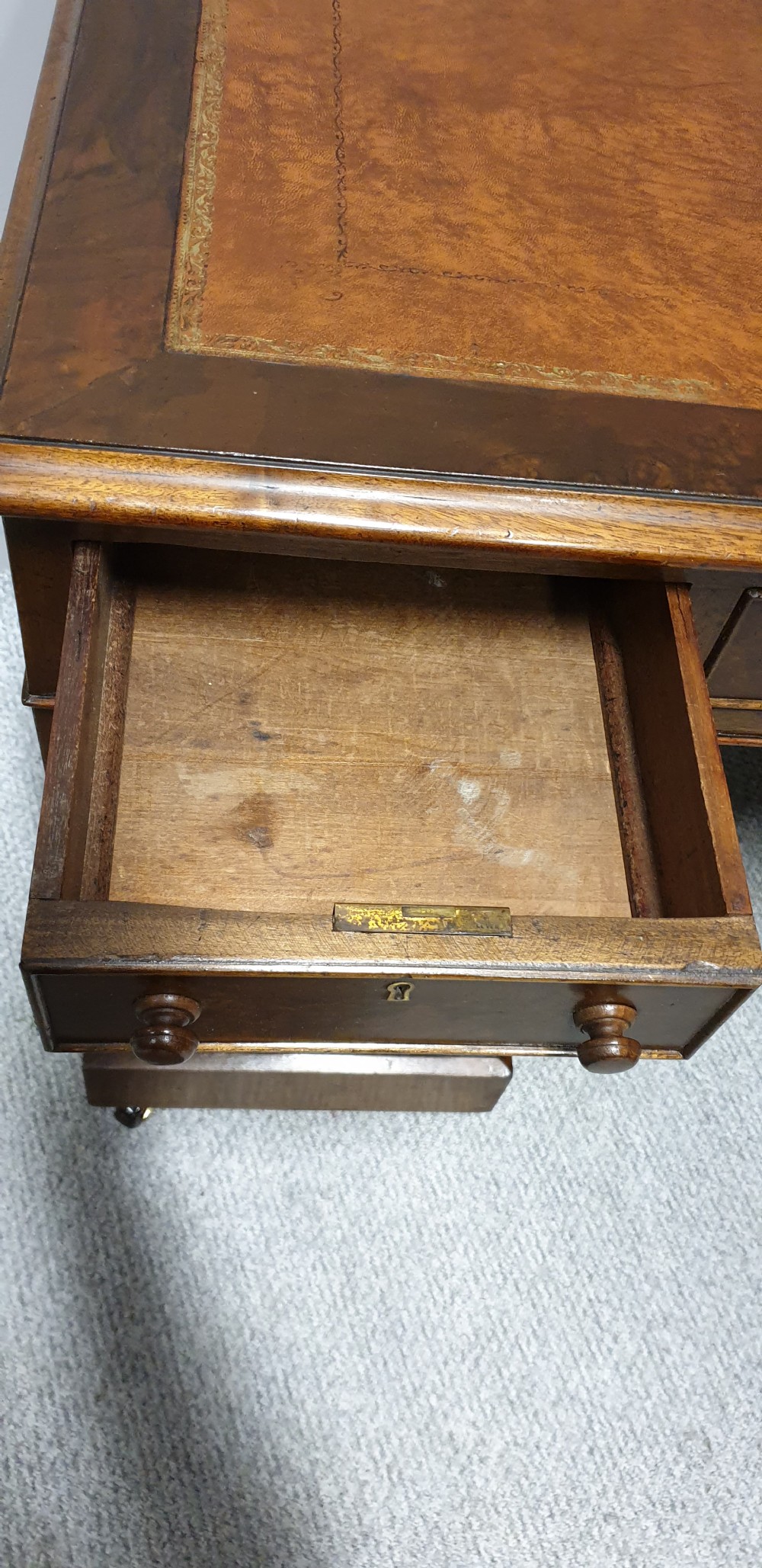 Burr Walnut and Mahogany Pedestal Desk View VIII
