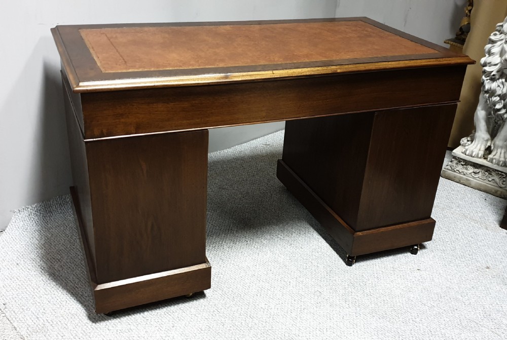 Burr Walnut and Mahogany Pedestal Desk View X