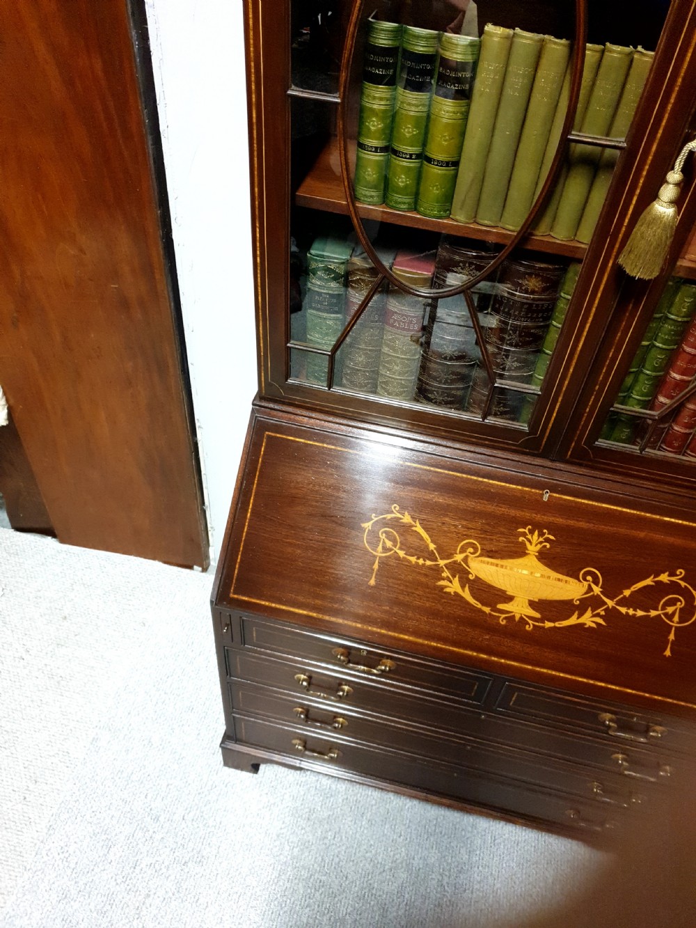 Excellent Quality Inlaid Mahogany Bureau Bookcase View IX