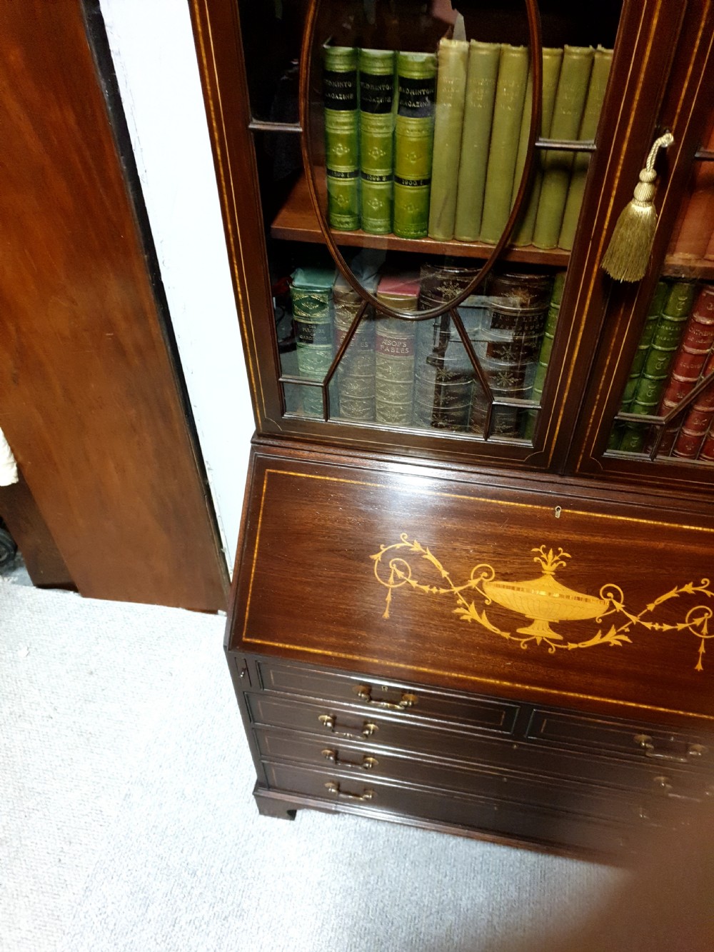Excellent Quality Inlaid Mahogany Bureau Bookcase View X