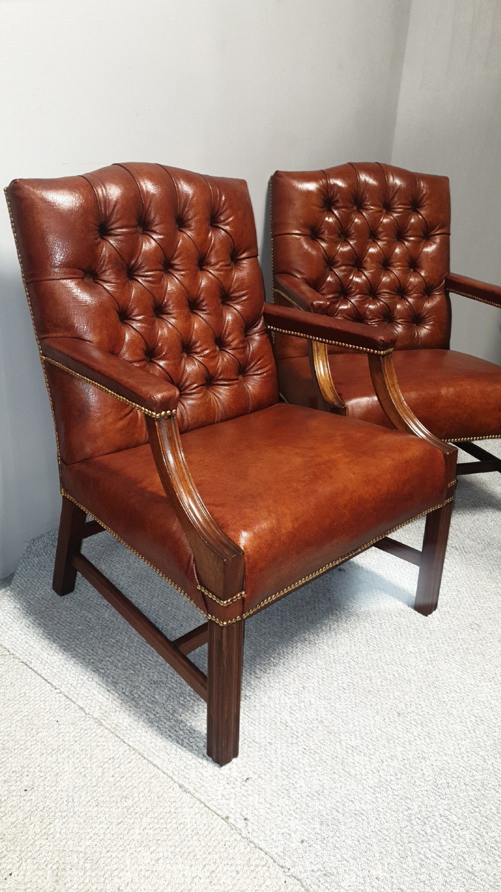 Outstanding Pair Leather Gainsborough Library Chairs View II