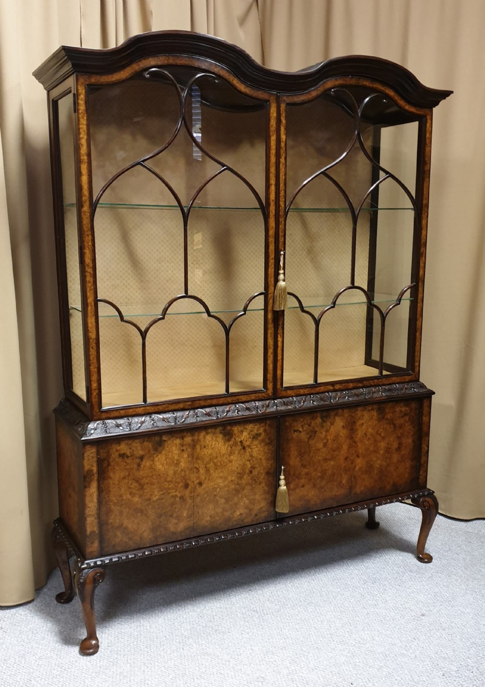 Top Quality Burr Walnut Display Cabinet
