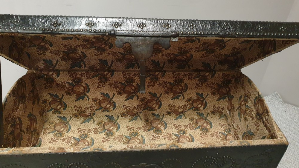 European C18th Crocodile Covered and Studded Travelling Chest View X