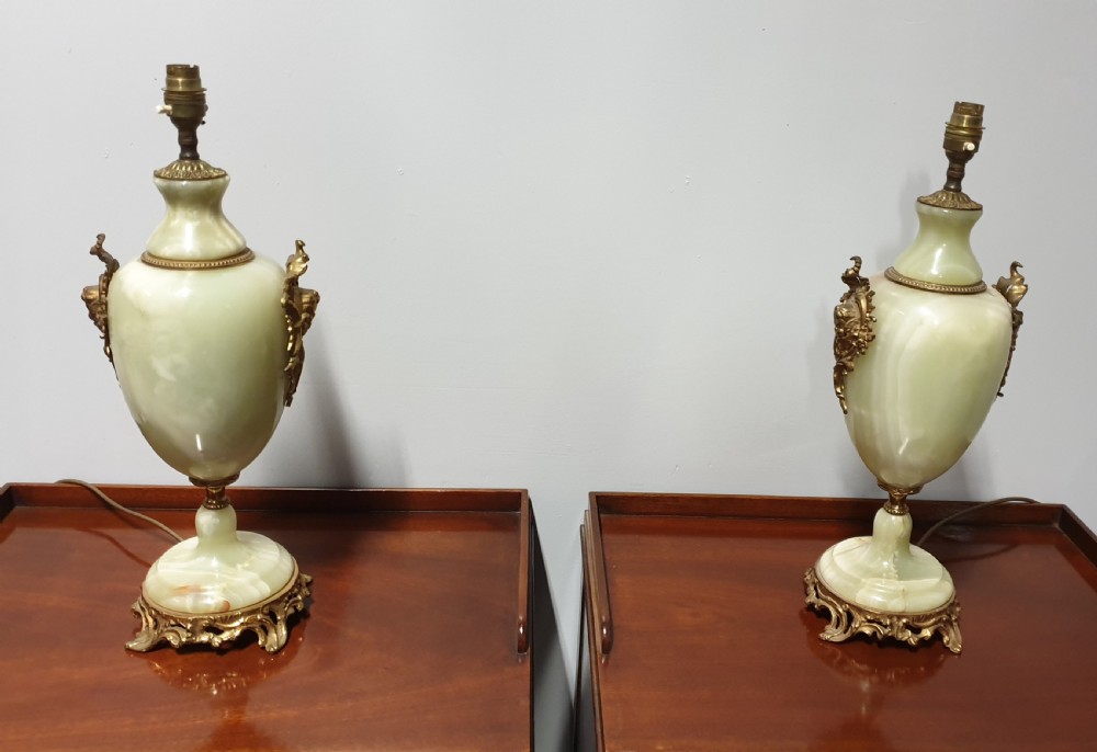 Wonderful Pair of Large Onyx and Ormolu Lamps View II
